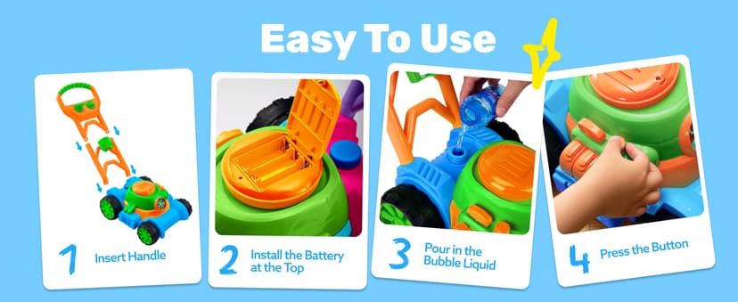 SLOOSH Bubble Lawn Mower Toddler Toys - Spill-Proof Bubble Machine Pretend Gardening Play Toy for Age 1 2 3 1-3 Year Old Baby Boys Indoor Outdoor Use, Push Toys Xmas Christmas Birthday Gifts (Blue)