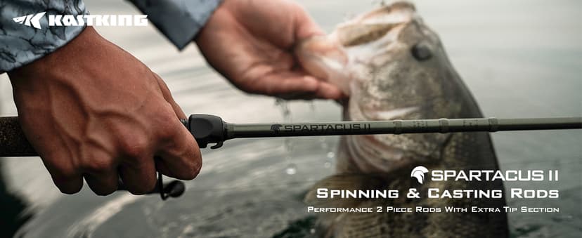 KastKing Spartacus II Fishing Rods - IM6 Graphite Blanks Casting & Spinning Rods, 2-Piece Rods with Extra Tip Section, PTS Power Transition System, KastFlex Technology, Rubber Cork Handle