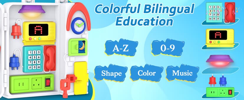 Toddler Toys for 1-2 Year Old Boy, Musical Montessori Busy Board, Early Educational Toy for Toddlers 1-3, Motor Skills Developmental Toy for 12-18 Month Age, Birthday Gift for 1+ Year Old Boy Girl