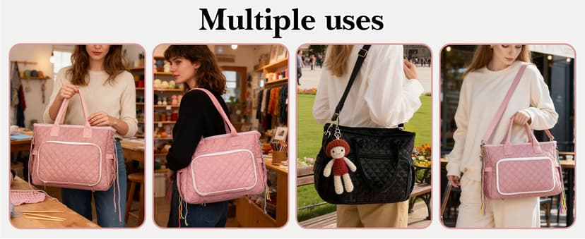 Crochet Bag Yarn Storage, Large Knitting Tote with Padded Crochet Hook Organizer, Tote with Multiple Compartments for Crochet Lovers, Knitting Accessories, Mother's Day Gift