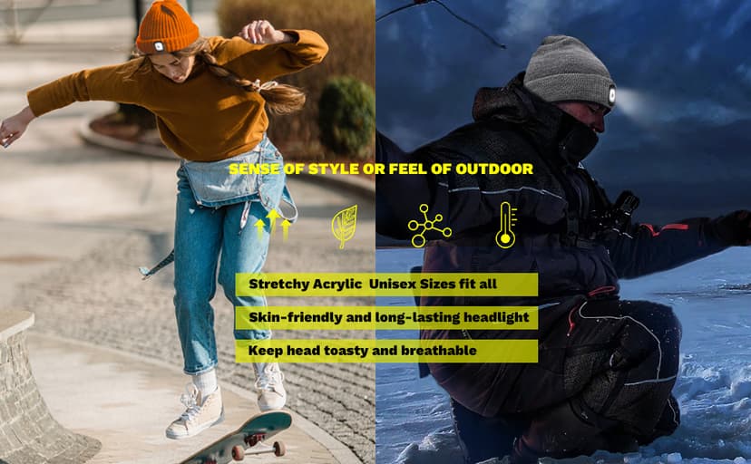 VIBELITE LED Beanie Hat with Light, USB Rechargeable LED Headlamp, Christmas Gifts for Men, Stocking Stuffers for Teen Boys, Dad, Husband, Father, Grey