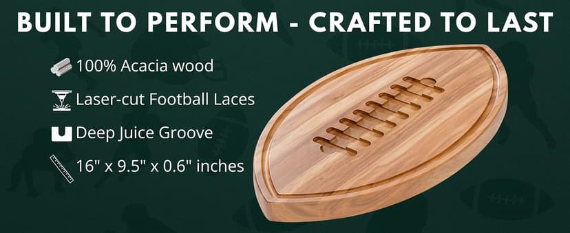 Solid acacia wood, not bamboo, football shaped cutting board. Football gifts for women, coaches, and tailgate hosts. American Football Charcuterie Board 16X9.5 Inch, Game Day Hosting Tray B0F4PNFBW6