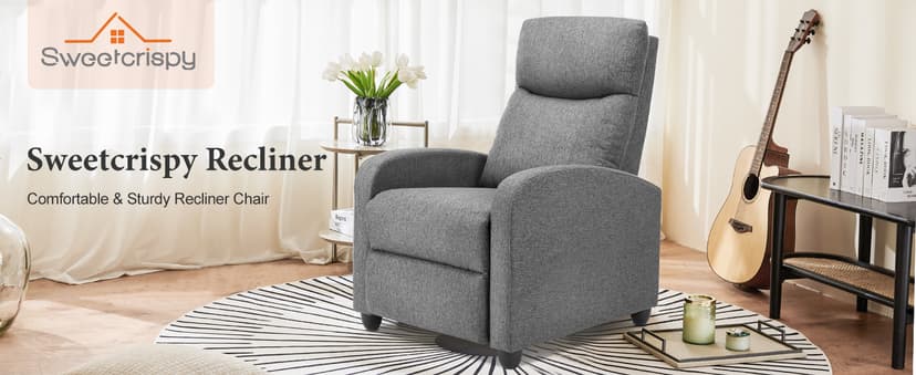 Sweetcrispy Massage Recliner Chair for Adults, Adjustable Home Theater Seating with Lumbar Support for Living Room, Modern Fabric Reclining, Grey