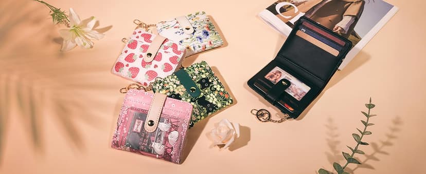 Jogjam Black Cat Floral Rfid Women Wallet, Small Slim Thin Credit Card Wallet, PU Leather Bifold Cash Zipper Coin Pocket ID Window for Female Ladies Teen Girls Girly