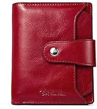 BOSTANTEN Credit Card Holder Wallet RFID Blocking Leather Small Wallet for Women Zipper Keychain Wallet with Wristlet Beige&Brown