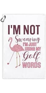 I'm Just Using My Golf Words Funny Microfiber Towel with Clip for Golfer, Mother's Day Birthday - Pink Flamingo Accessories for Women Golf Lover Mom