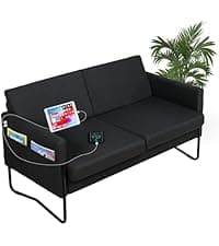 STHOUYN 72" W Faux Leather Black Sofa 3 Seat Couch, Modern Comfy Couch with 2 USB, Small Couches for Living Room Apartment Bedroom Small Spaces, Office(Black (Sofa))
