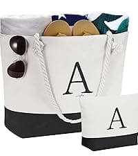 YOOLIFE Christmas Gifts for Women - Initial Jute Tote Bag & 2 Makeup Bags Personalized Gifts for Women Teacher Mom Friend