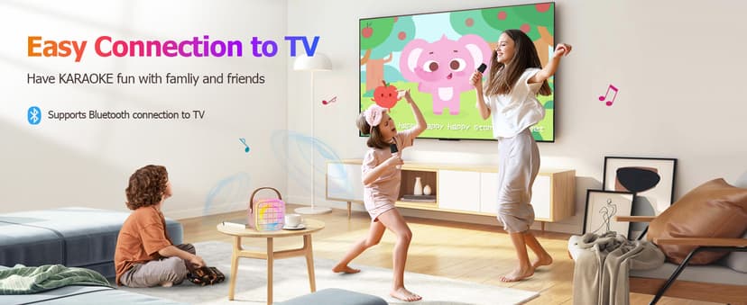 Mini Karaoke Machine with 2 Wireless Microphone, Portable Pink Bluetooth Speaker for Kids Adult, Birthday Teen Toys Gifts Ideas for Girls Ages 4 5 6 7 8 9 10 11 12+ Year Old, Family Home Party