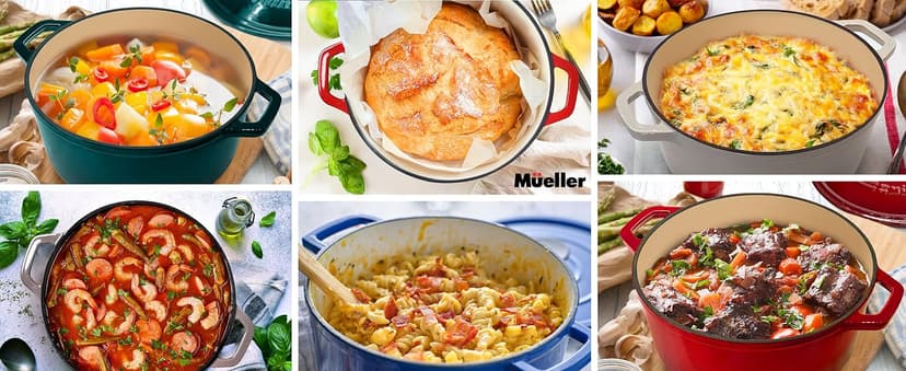 Mueller DuraCast 6 Quart Enameled Cast Iron Dutch Oven Pot with Lid, Heavy-Duty, Oven Safe up to 500° F & Across All Cooktops, Wedding Registry Ideas & Gifts, Emerald