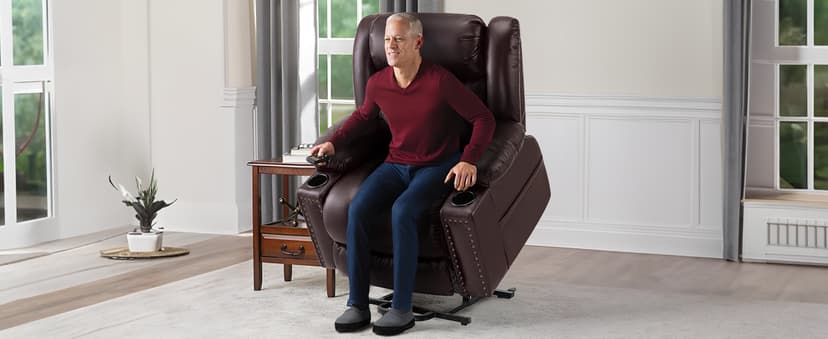 Triple Motor Large Power Lift Recliner Chair for Elderly with Heat and Massage, Lay Flat Lift Chairs for Seniors Infinite Position, Extended Footrest, USB Ports (Dark Brown)