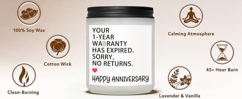 1 Year Anniversary Couple Gifts for Boyfriend Girlfriend, Happy One Year Wedding Anniversary Funny Gifts for Men Women Husband Wife, Romantic First 1st Year Marriage Gift for Her Him Scented Candle B0GT8YSWNK