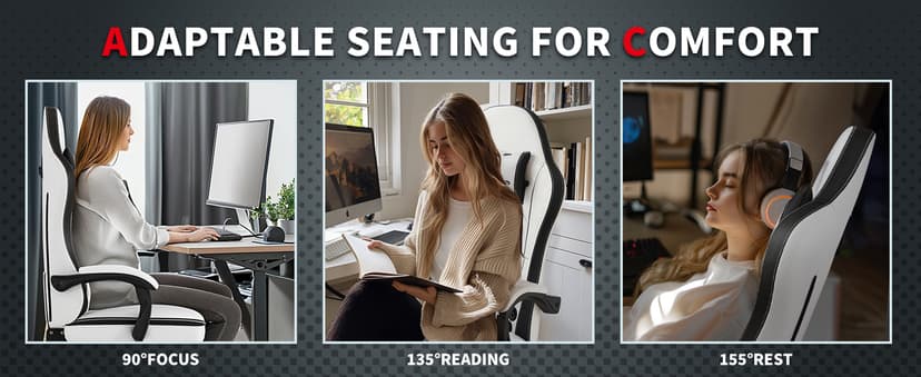 Gamtimer Gaming Chair with Footrest, Ergonomic Computer Chair, PU Breathable Material with Headrest and Lumbar Support, Suitable for Silla Gamer and Adults (White)