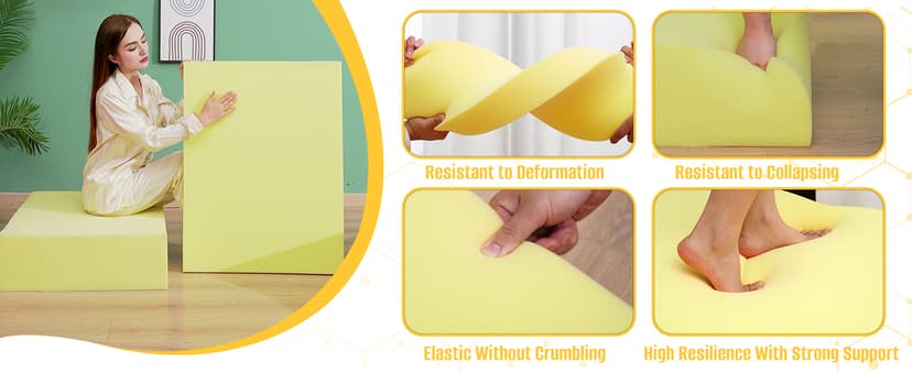 High Density Upholstery Foam Sheet, 1 x 16 x 79 Inch Yellow Polyurethane Padding, Cut-to-Size Cushion Replacement for Couch, Chair, Sofa, Bench & DIY Projects