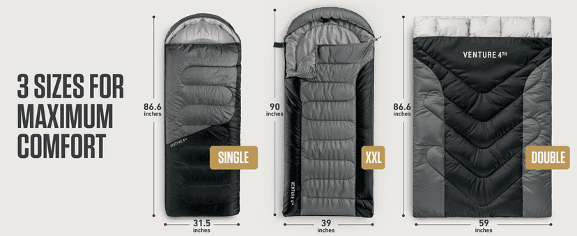 VENTURE 4TH Backpacking Sleeping Bag – XXL, Double and Single Sizes - Lightweight Warm & Cold Weather Sleeping Bags for Adults, Kids & Couples – Ideal for Hiking, Camping & Outdoor Adventures