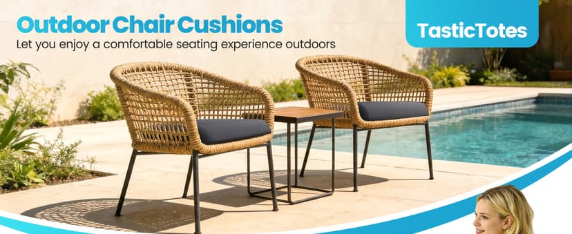 TasticTotes 19 x 19 x 3 Inch Patio Chair Cushions - Set of 2, Waterproof Outdoor Seat Cushions with Adjustable Straps and Handles, Fade-Resistant Chair Pads for Outdoor Furniture, Garden, Beach, Grey