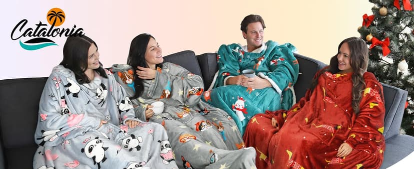 Cozy Sleeve Design for Hands-Free Comfort, Perfect for Reading, TV Time & Relaxing, Christmas & Birthday Gift Catalonia Wearable Blanket with Sleeves for Women & Men, Fleece Wrap Throw B075M2FQYV
