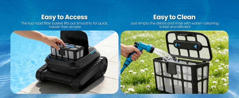 Robotic Pool Vacuum PC10, Cordless Pool Cleaner Robot for Inground & Above Ground Pools, Smart Navigation, 5000GPH Suction Power for Cleaning Floor, Wall & Waterline, Self-Parking, Black