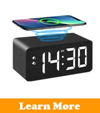 URAYCO Wood Digital Alarm Clock with 10W Fast Wireless Charger, USB Charging Ports, DST, Dimmable, Snooze, Large Number LED Display for Bedrooms, Desk, Living Room Table, Bedside, Nightstand (Brown)