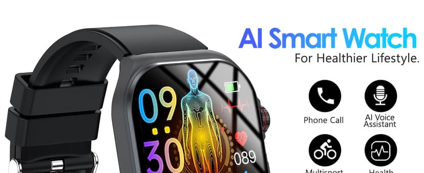 Health Smart Watches for Men Women - 1.87'' Large Display Fitness Trackers Watch with Heart Rate, Blood Pressure, Blood Oxygen, Sleep & Stress Track, 110+ Sports Modes, IP68 Waterproof Watch,Black