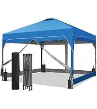 Oneofics Canopy Tent, 10X10 FT Pop Up Canopy Outdoor Instant Tent Slant Legs with Carrying Bag, Portable Gazebo Shelter for Patio Deck Garden and Beach - 8X8 FT Canopy Cover, Blue