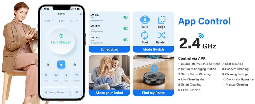Tikom Robot Vacuum and Mop Combo, 5000Pa Robotic Vacuum Cleaner, 150 Min Max, App & Remote Control, Ideal for Hard Floor, Carpet, Pet Hair, Self-Charge(G8000 Max)
