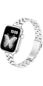 Slim Metal Band for Apple Watch Bands for Women 41mm 40mm 42mm(S10/11) 38mm iWatch Bands, Thin Dressy Fancy Strap for Apple Watch Band Series 10 11 Series 9 8 SE 7 6 5 4 3-Starlight+Rose Gold