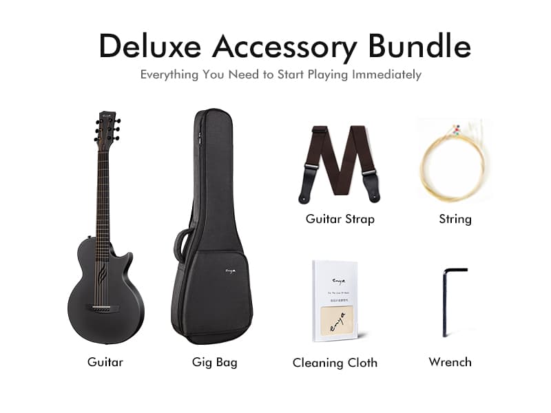 Enya Nova Go Carbon Fiber Travel Acoustic Guitar | 1/2 Size Lightweight Moisture-Proof Guitara | Adult & Beginner Portable Guitar with Gig Bag & Accessories (Black)