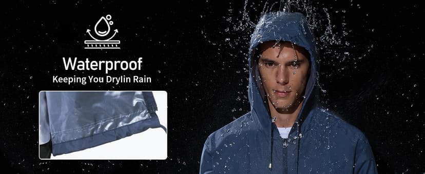 UIQUR Mens Rain Jacket Raincoat Windbreaker Running Waterproof Lightweight Packable with Hood Travel Hiking Cycling