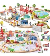 Tiny Land Wooden Train Set for Toddler - 39 Pcs- with Wooden Tracks Compatible with Major Brands - Expandable, Changeable-Train Toy for 3 4 5 Years Old Girls & Boys