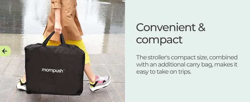 Mompush Lithe V2 Lightweight Travel Stroller, Compact Foldable Baby Stroller with Travel Bag, One-Hand Fold Stroller, Snack Tray, Mechanical Recline Seat, Airplane-Ready, Organizer & Rain Cover