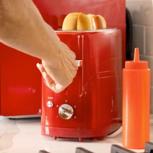 Nostalgia HDT600RETRORED Retro Pop-Up 2 Hot Dog & Bun Toaster, with Mini Tongs, Works with Chicken, Turkey, Veggie Links, sausages & Brats B005Q8X6IO