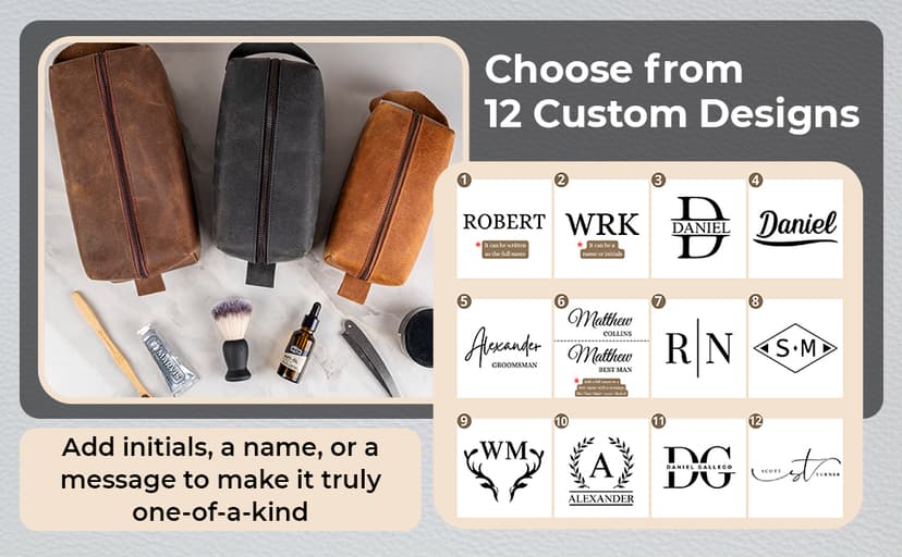 Personalized Leather Toiletry Bag for Men - Handmade Custom Engraved Dopp Kit, Perfect Gift for Dad, Husband, Birthdays & Anniversaries, Groomsmen Gifts, Travel Size Bag, Gifts for Him