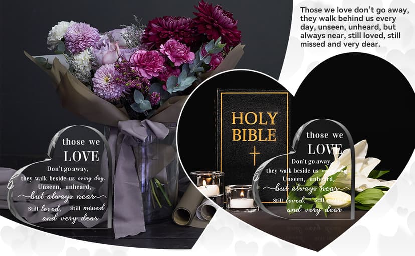 Jetec Bereavement Gift Acrylic Heart Sympathy Memorial Condolence Gift for Loss of Loved One Remember Me Grieving Present for Remembrance Table Decor(6 x 6 x 0.6 Inch)
