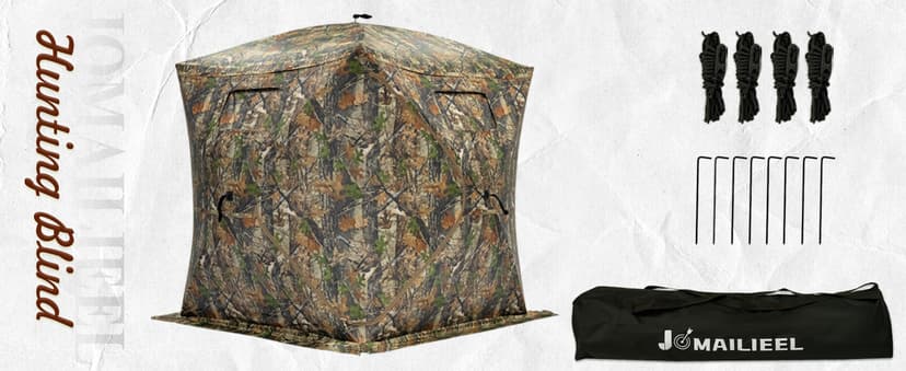Hunting Blind - 2-3 Person & 3-4 Person 360 Degree See Through Ground Blinds for Hunting Deer and Turkey, Pop Up Deer Blind with Diamond-Shaped Door, Mud Flap, Portable Carry Bag