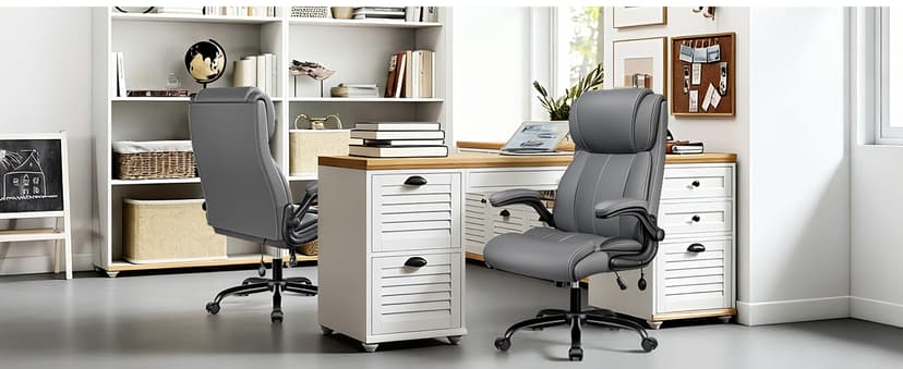 BESTFAIR Ergonomic Office Chair - Desk Computer Chair, Leather High Back Executive Chairs with Adjustable Lumbar Support & Flip Up Arms, Rocking, Black