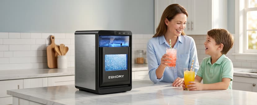 EUHOMY Nugget Ice Maker Countertop, 44Lbs/24H Sonic Ice Maker Machine, Self-Cleaning Pellet Ice Makers with Ice Scoop&Basket, Countertop Pebble Ice Maker for Home/Kitchen/Office