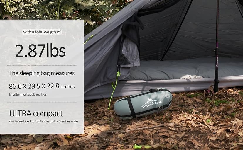 Lightweight Mummy Sleeping Bag 2.87lbs, Backpacking Sleeping Bag 42℉-55℉, Nylon Shell and Lining, Compact, Ultralight Sleeping Bag for Backpacking Camping Hiking