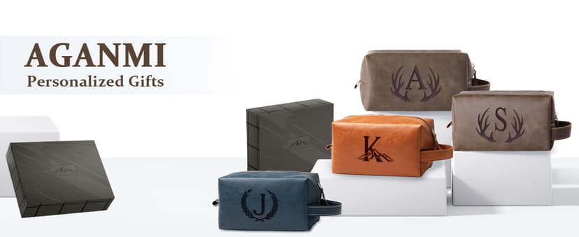 Unique Mens Toiletry Travel Bag Monogrammed Initial PU Leather Waterproof Shaving Bag for Toiletries Accessories Personalized Retirement Anniversary Thank You Gifts for Men Husband Him (R)