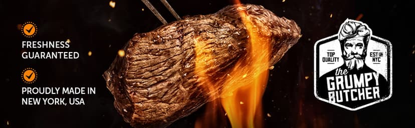 Grumpy Butcher Box Meat Food Gifts – Includes 2 Top Sirloin Steaks (6 oz), 2 Duroc Bone-In Pork Steaks (14 oz) & 2 Large Fully-Cooked Chicken Breasts – Lean Steak & Premium Meat Gift Box