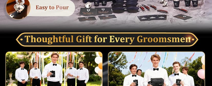 Complete Gift Set for Wedding with Flasks Shot Glasses Funnels Toiletry Bags Sunglasses Bottle Openers Gift Bags and Cards Rigibright 60 Pcs Groomsmen Gifts Set of 6 for Wedding Best Man Gift B0F6N4938G