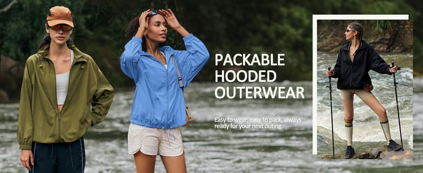 Yousify Womens Waterproof Rain Jackets Lightweight Zip Up Raincoat Outdoor Hiking Hooded Windbreaker with Pocket