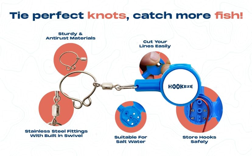 HOOK-EZE Fishing Knot Tying Tool | Protect from Fish Hooks | Tie Fishing Knots Easily | Cool Gadgets for Fishermen | Ice Fly Fishing | Fishing Accessories for Beginner Anglers | Nail Knot Tool