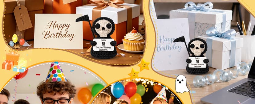 Unique 18th Birthday Gifts for Women Men - Mini Handmade Crochet Grim Reaper - Adulting Funny 18 Year Old Milestone Gag Gifts for Him Her - Handmade Crochet Desk Decor B0GS9Q8J46