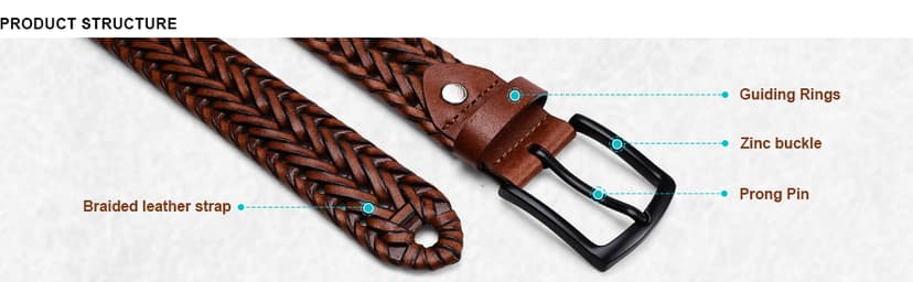 KEMISANT Men Belt, Braided Belt Comfortable For Men Casual Jean Golf 1 3/8"