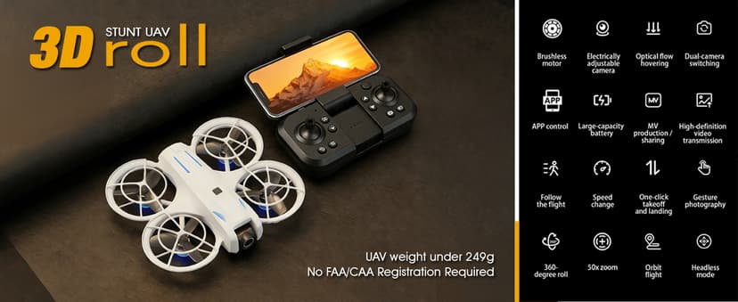 drone with Camera 4K for Adult Beginners,RC Quadcopter featuring Altitude Hold, One-Key Takeoff/Landing, Auto Follow,3-Speed Adjustment,Stunt Roll -Ideal Holiday Gift.