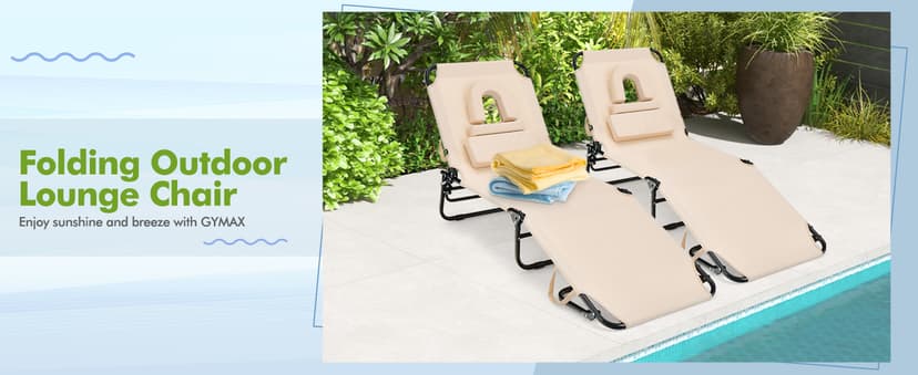 GYMAX Tanning Chair, 330lbs Beach Lounge Chair with Face Hole, Washable Pillow & Carry Strap, Adjustable Folding Chaise Lounge, Layout Lounger for Outside, Patio, Poolside, Lawn (1, Blue)
