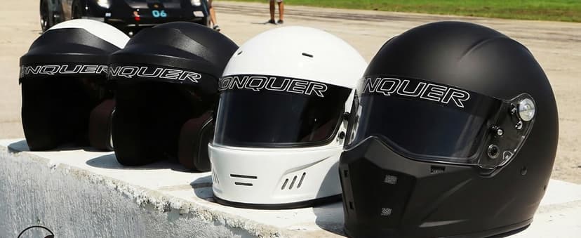 Conquer Snell SA2025 Approved Full Face Auto Racing Race Car Helmet - Adult | Men | Women | - Black / White / Silver