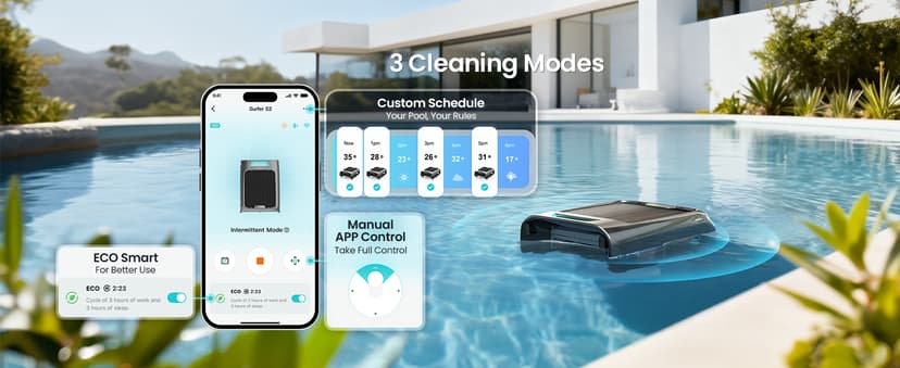 AIPER Surfer S2 Robotic Solar Pool Skimmer with APP Support, 24/7 Cleaning, Dual Charging Modes, Smart Obstacle Avoidance, Ideal for Most Swimming Pool Types