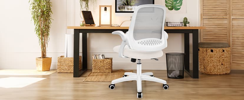 NEO CHAIR Office Desk Gaming Ergonomic Computer Chair with Lumbar Back Support Adjustable Height Swivel Rolling Wheels Flip-up Arms Mesh Chair for Home Vanity (Ivory)